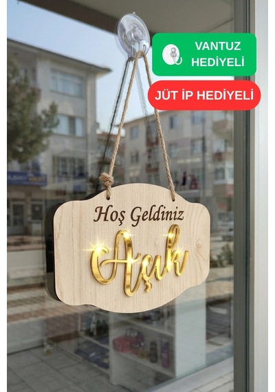 Gold Pleksi Detaylı 3d Ahşap Açık-kapalı Tabelası - Akçaağaç