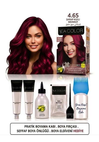 Sea Color Set Saç Boyası 4.65 Şarap Kızılı 2 Li +pratik Boya Kabı