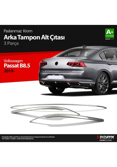 S-Dizayn Vw Passat B8.5 Krom Arka Tampon Alt Çıtası 3 Parça 2019
