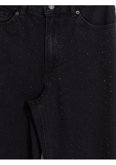 Lcw Jeans Siyah Straight Fit Taşlı Kadın Jean Pantolon