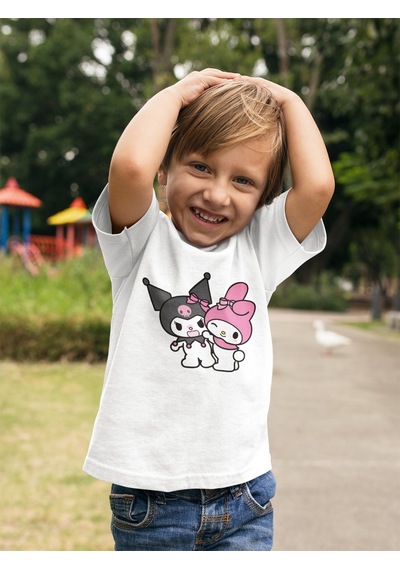 Sevbano Kuromi Ve Melody Baskılı Unisex Çizgi Film Çocuk Tişört 1-12 Yaş beyaz
