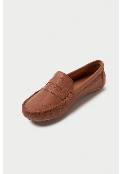 Mubiano Hakiki Deri 202-tb Oval Burunlu Kadın Taba Babet & Loafer Ayakkabı Taba