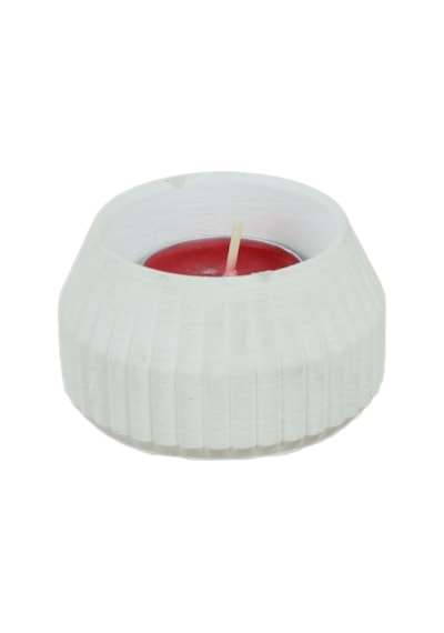 Eskitme Mumluk Şamdan Tealight Mum Uyumlu Çizgili Model - Beyaz