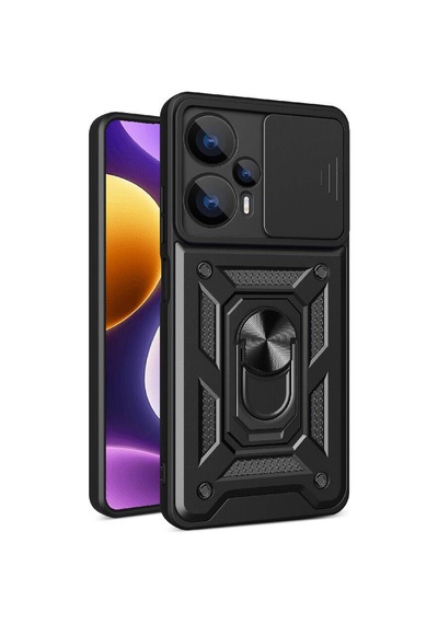 Zore Poco F5 Kılıf Magnetik Standlı Kamera Korumalı Omsy Sürgülü Vega Kapak - Siyah