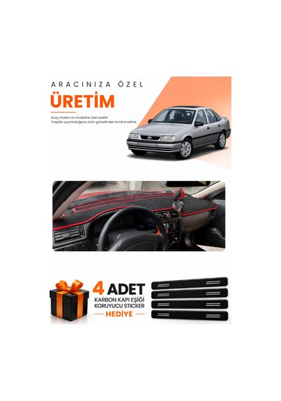 Opel Vectra A 1988-1995 Uyumlu Torpido Koruma Örtüsü Oto Kılıfı - Siyah Kırmızı