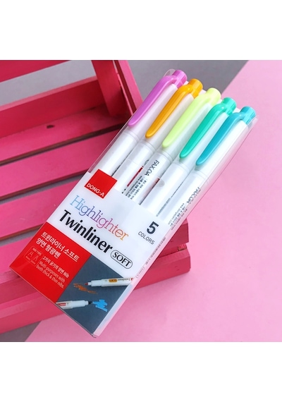Dong-A Twinliner Soft Fosforlu Kalem Çift Taraflı 5'Li Set