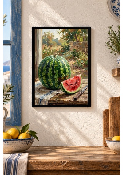 Karpuz Dilimi Desenli Dekoratif Mdf Tablo, Çerçeve Görünümlü Ahşap Poster