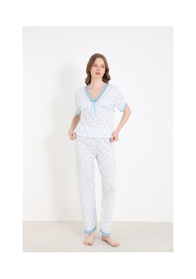 Elitol Raporlu Viskon Kadın Dantelli Pijama Takımı Desenli-11