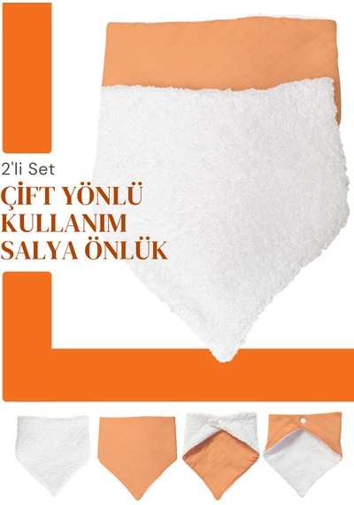 Bebek Ağız Bezi Salya Önlüğü Fular Çok Amaç 2'li K-byz Beyaz - Kiremit