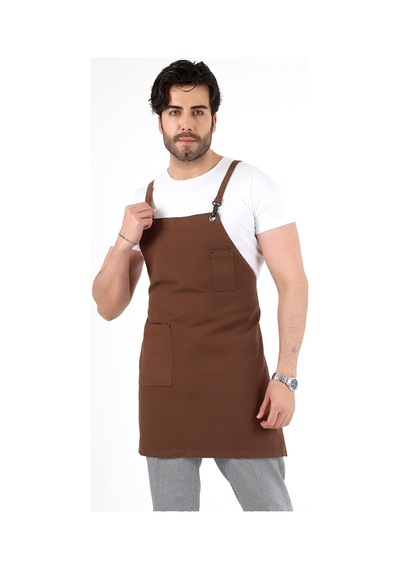 Barista Askılı Önlük Tek Cepli - Kahve-12783 Kahve