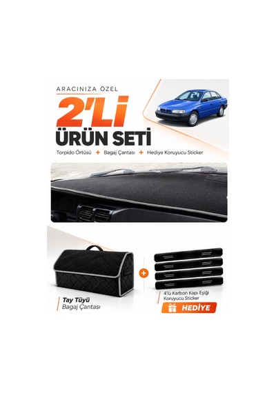 Toyota Carina E T190 Aırbaglı 1992-1997 Uyumlu Torpido Örtüsü + Tay Tüyü Çanta Seti - Siyah Gri