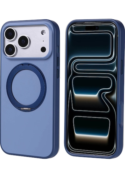 Apple iPhone Uyumlu 17 Pro Max Kılıf M-safe Şarj Özellikli Standlı Zore Proton Silikon Kapak Lacivert