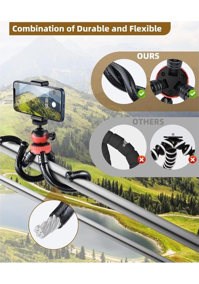 Bluetooth Kumandalı Esnek Ahtapot Tripod, Flexible Masa Üstü Telefon Ve Kamera Tutucu 1.2 Kg Taşıma Kapasiteli, Sel Genel