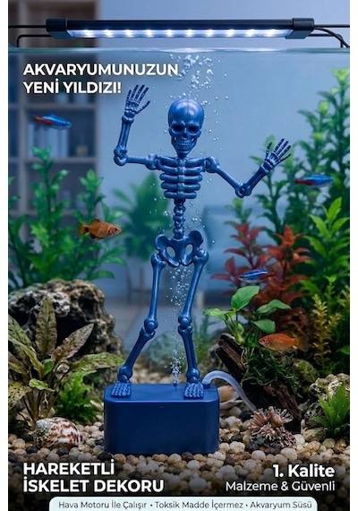 Dans Eden İskelet Akvaryum Hava Taşı Dekoru Hareketli 3d Baskı - Mavi