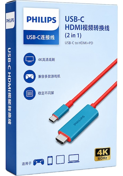 Philips Swr1650y/93 Usb-c To Hdmı 4k 60hz Adaptör Kablo + 100w Pd Şarj Desteği 2'si 1 Arada