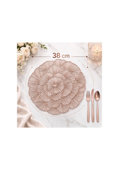 Metalik Rose Supla 38 Cm Amerikan Servis,dekoratif Masa Sunum Altlığı,modern Sofra Dekoru 2 Li Set Rose Altın