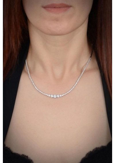 Kadın Gümüş Set - Parla Zirconia Taşlı Su Yolu Set • Işıklı Kutuda • Düğün • Nişan • Gelin Seti