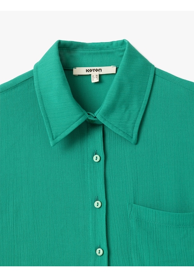 Koton Cep Detaylı Kısa Kollu Viskon Crop Oversize Gömlek Yeşil 5sak60244pw Yeşil