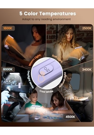 Glocusent 26 Led Okuma Lambası, Kitap Işığı, 5 Renk Ve 5 Parlaklık Modu, Göz Koruması, Kademesiz Karartma, Geniş Lamba Alanı, Uzun Ömürlü, 90 Saat, 360 Esnek, Kitap Severler İçin Mükemmel, Mor