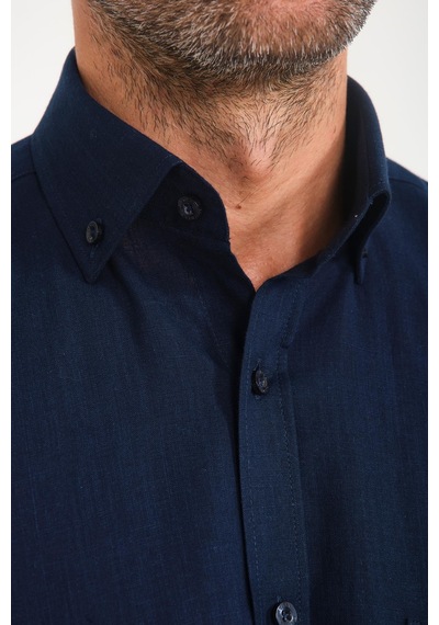 Klasik Kısa Kol Linen Keten Yaka Düğmeli Hediye Kutulu Erkek Gömlek Fs-001202 - Lacivert-1693