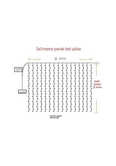 8 Fonksıyonlu 300 Ledli Perde Led Sarkıt Led 3x3 M Gün Işığı