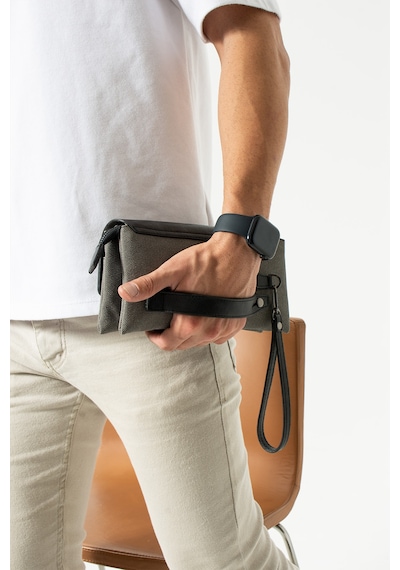 West Polo Westpolo Unisex Kanvas Kumaş Ve Vegan Deri Mıknatıslı El Portföyü - Gri Ve Antrasit Gri