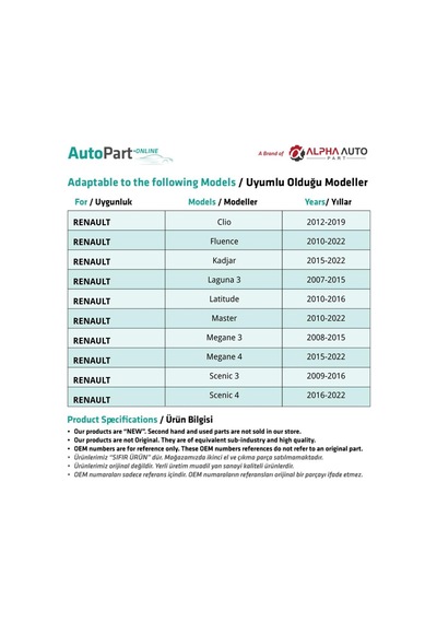 Renault, Peugeot, Citroen İçin Döşeme Klipsi