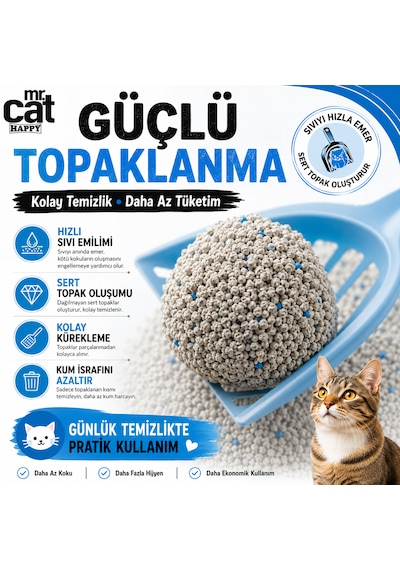 Mr.cat Happy Marseille Soap Kokulu Bentonit Kedi Kumu 10 Lt X 2 Adet Toplam 20 Lt Güçlü Topaklanan %99,5 Tozsuz
