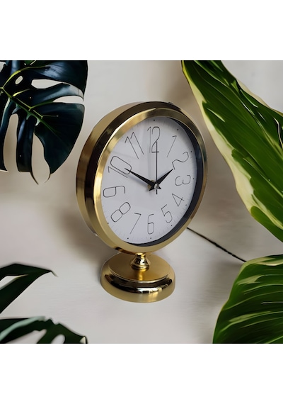 Altın Gold Renkli Metal Ofis Salon Otel Masa Saati 25*20 cm G5 Altın