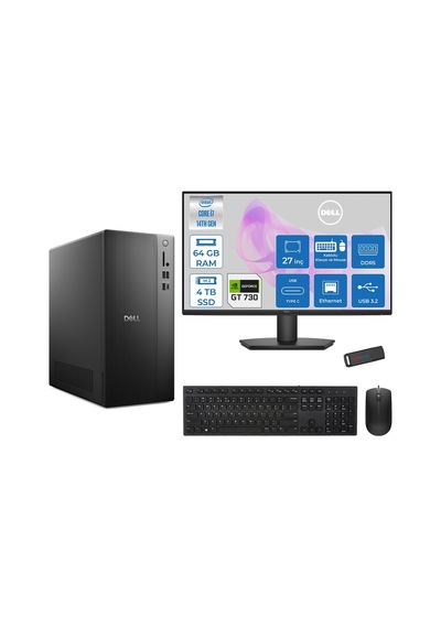 Dell Tower Essential QVT1260 BTO-01400725F25-126270725F25 i7-14700 64 GB 4 TB SSD GT730 27" Free Dos Masaüstü Bilgisayar + USB Bellek
