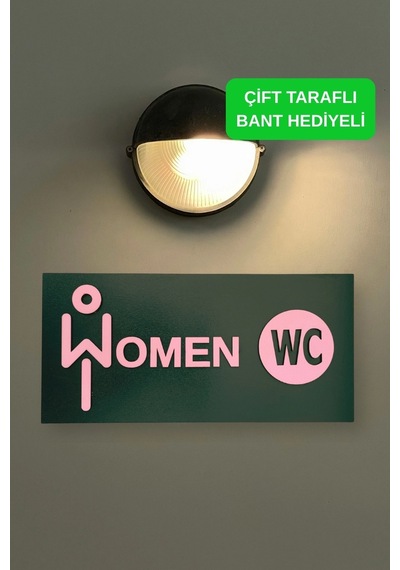 Dekoratif Ahşap 2d Kabartma Women Figürlü Wc Tabelası - Pembe