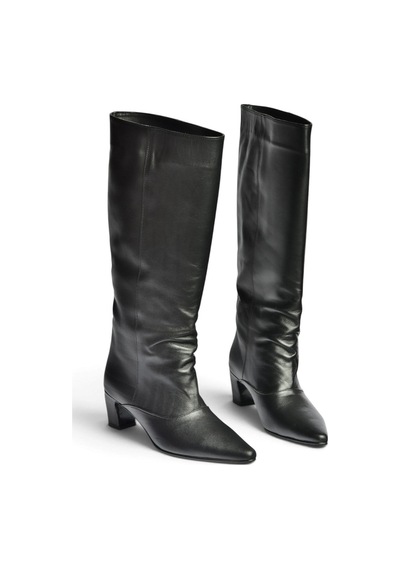 Fox Shoes Z654380203 Siyah Hakiki Deri Kalın Topuklu Kadın Çizme