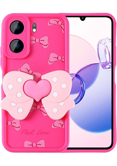Xiaomi Poco C65 Kılıf Kamera Korumalı Figür Tasarımlı Zore Kapya Kapak Pembe Koyu