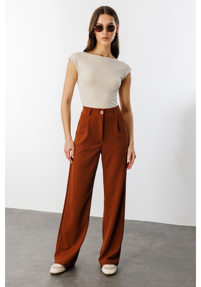 Genius Store Kadın Oversize Palazzo Pantolon Pantolon-001 Açık Kahverengi