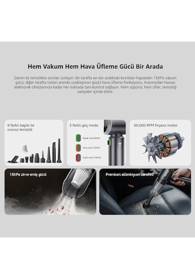Daivin Powerclean Şarjlı Araç Süpürgesi