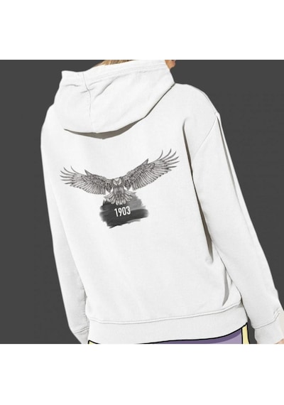 Kara Kartal Baskılı Cepli, Kapşonlu Beyaz Unisex Sweatshirt Hk21 Çok Renkli