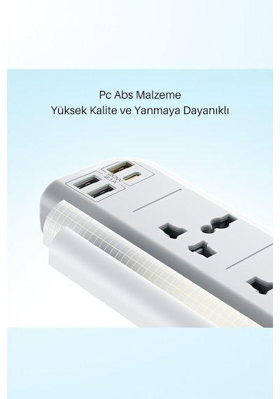 Mc18 8in1 3 Adet Usb 1 Adet Type-c Ve 4 Adet Fuchsia Priz Dönüştürücü 2m