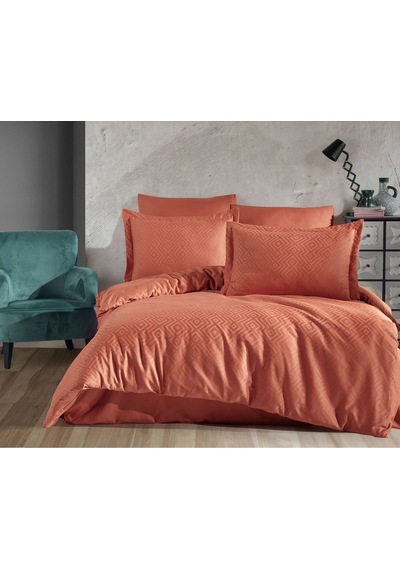 Jakarlı & Saten Çift Kişilik Nevresim Takımı - %100 Pamuk - Metis Terra Kiremit Terracotta