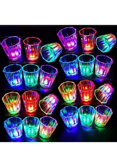 Renkli Led Parlayan Fiber Optik Glow Işıklı Bardak 5,5 X 5,5 Cm 1 Adet