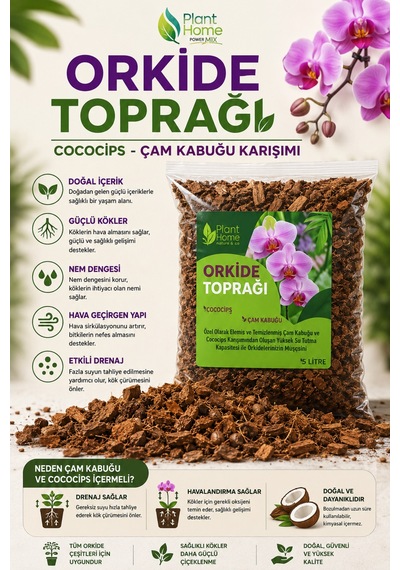 Orkide Toprağı 5 Litre Cococips Ve Çam Kabuğu Karışımı Profesyonel Orkide Toprak Karışımı Diğer