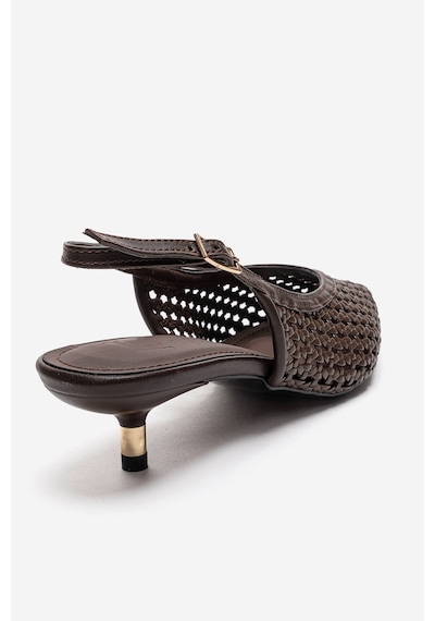 Luvishoes Orelıs Koyu Kahverengi Örgü Desenli Kadın Kısa Topuklu Ayakkabı