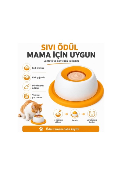 Kedi Kreması Yalama Oyuncağı Turuncu, Döner Toplu Sıvı Ödül Mama Kabı, Kedi Ve Köpek İçin Yavaş Besleyici Slow Feeder, Kaymaz Tabanlı İnteraktif Yalama Kasesi