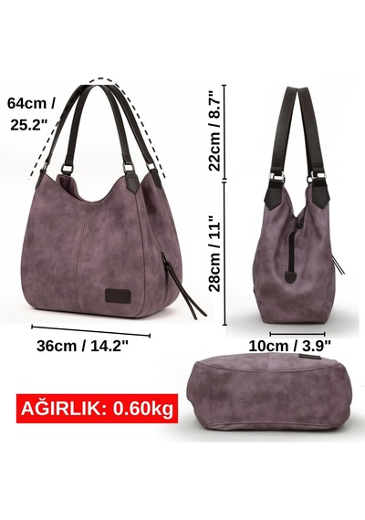 Cappadocia Vintage Kadın Mürdüm Pu Deri Günlük Omuz, El Çantası Mürdüm