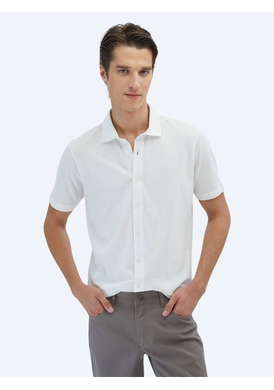 Kip Beyaz Desenli Regular Fit Casual %100 Pamuk Gömlek Beyaz