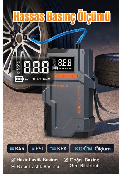 10000 Mah Akü Takviye & Hava Kompresörü 150 Psı Dijital Şarjlı Lastik Şişirme Cihazı