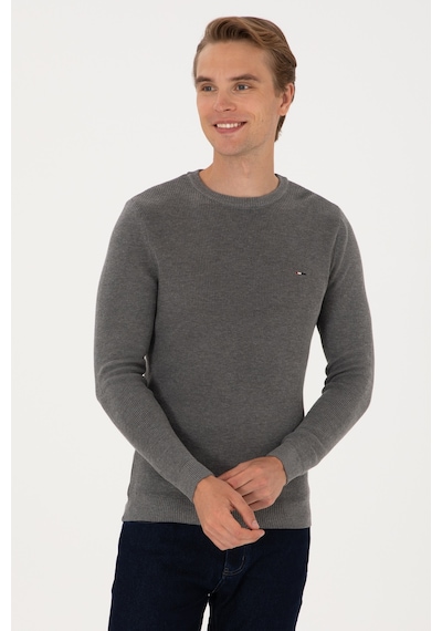 U.S. Polo Assn. Erkek Slim Fit Bisiklet Yaka Gri Melanj Basic Kazak 50313667-VR086