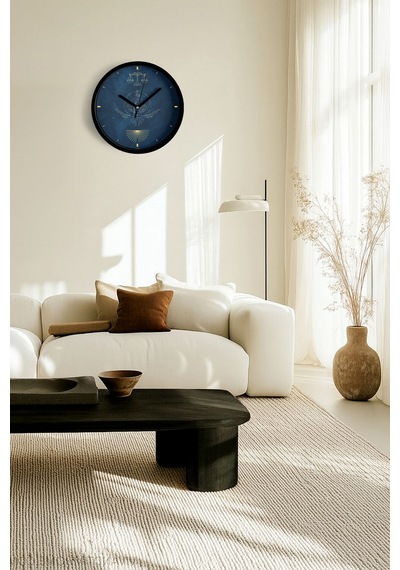 Terazi Burcu - Burçlar Modern Duvar Saati - 25cm - Önü Camlı Siyah Kasa - Sessiz Mekanizma-jh0921 Siyah