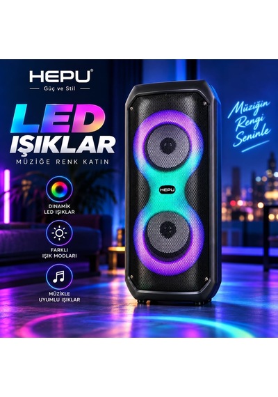 Hp-ms04 Taşınabilir Bluetooth Hoparlör 10w Güç Dahili Şarj Edilebilir Batarya Led Işık Efektli Kablosuz Speaker