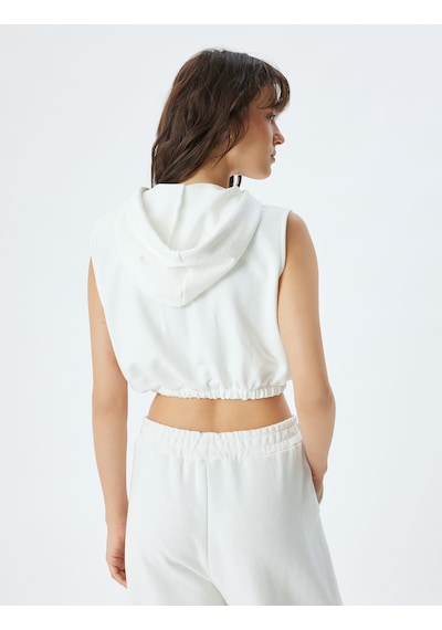 Koton Kolsuz Crop Kapşonlu Sweatshirt Üç İplik Şardonsuz Ekru 5wak10092ek Ekru