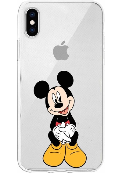 Apple Uyumlu iPhone X Kapak Mickey Mouse Tasarımlı Şeffaf Silikon Kılıf Şeffaf
